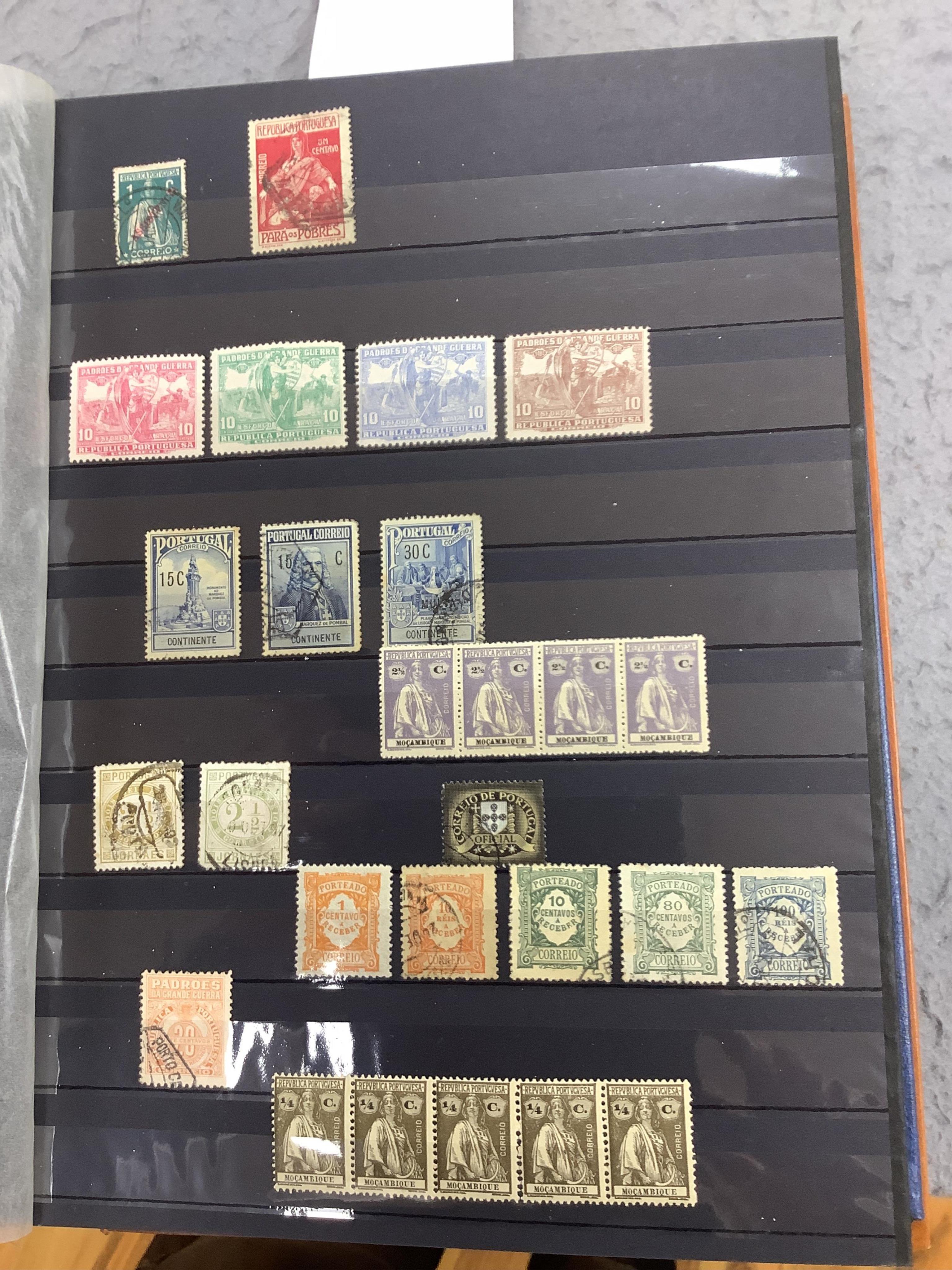 Four albums of stamps: Newfoundland, Jamaica etc (4). Condition - mostly stamp marked